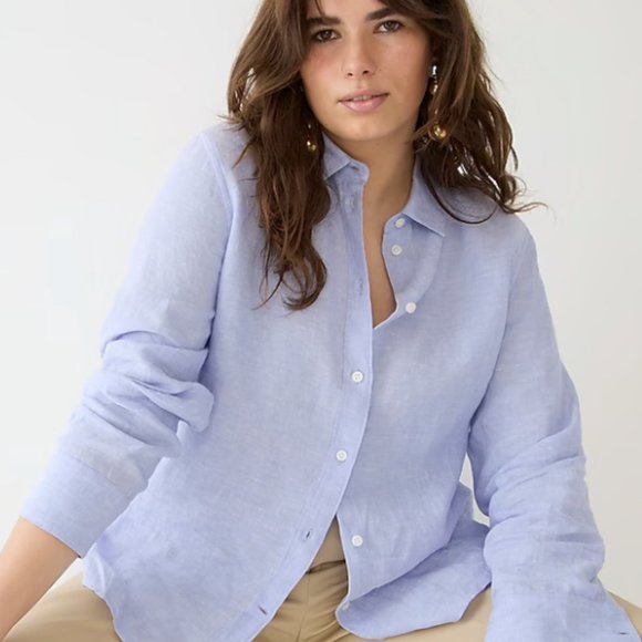 J Crew Tops - J Crew Slim PERFECT Shirt Womens Size 6 Baird McNutt Irish Linen Blue Oxford